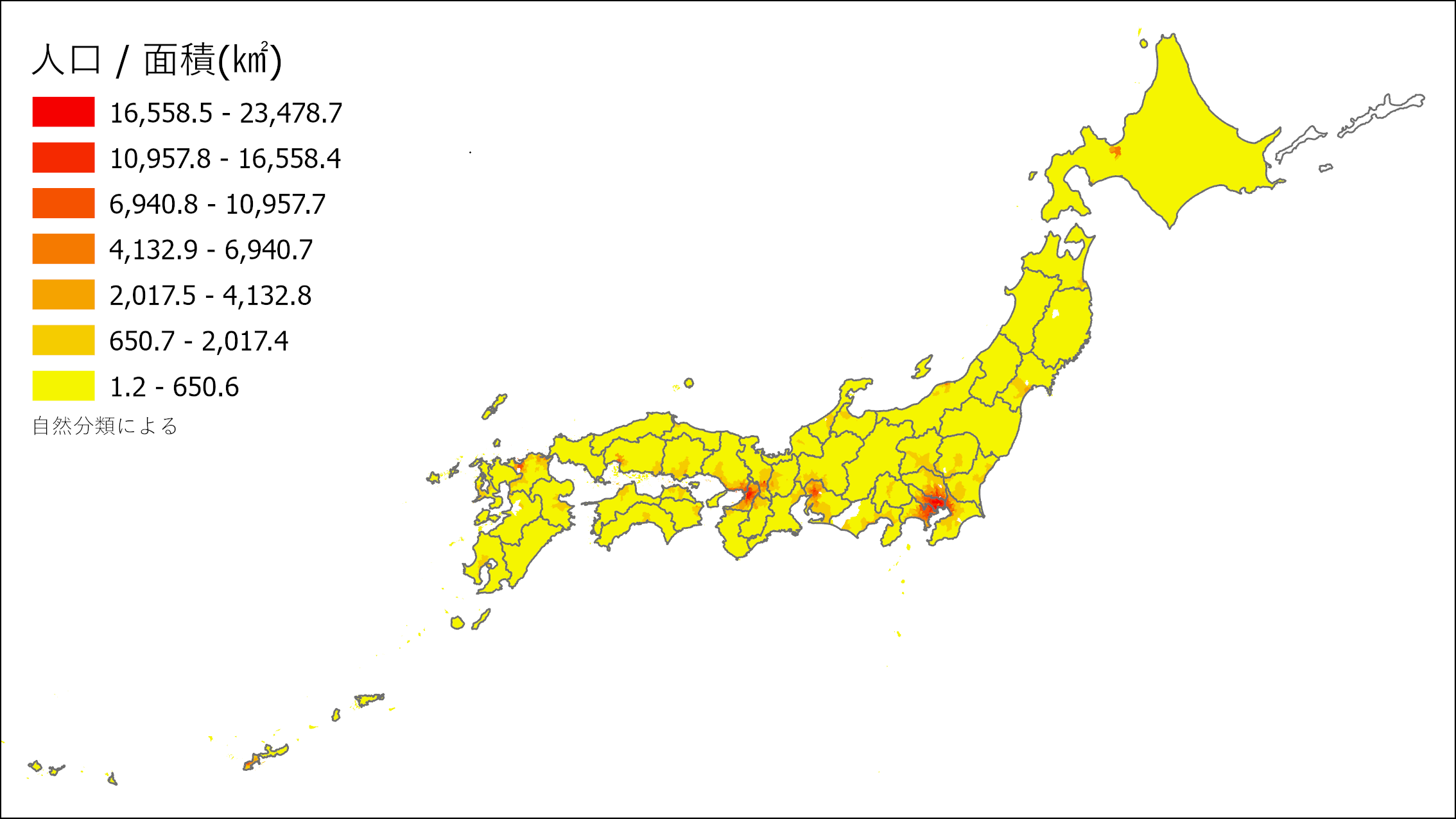 市区町村の人口密度（国勢調査2025年）コロプレス図